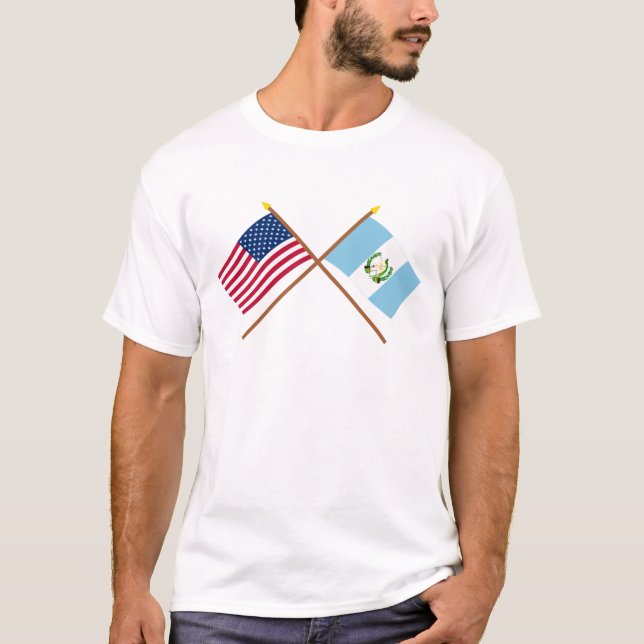 US och Guatemala korsad flaggor T Shirt (Framsida)