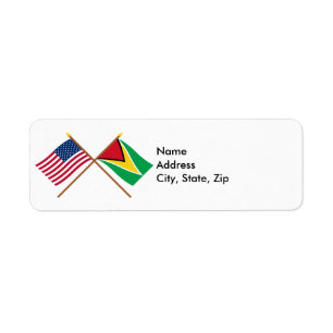 US och Guyana Crossed Flaggor Returadress Etikett