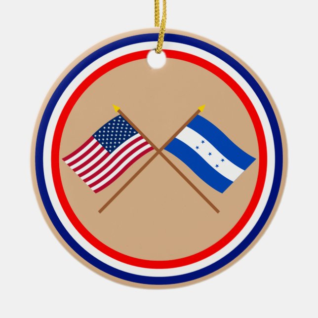 US och Honduras korsad flaggor Julgransprydnad Keramik (Framsidan)