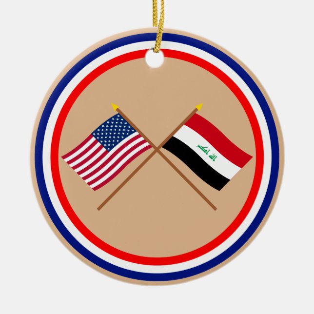US och Irak korsad flaggor Julgransprydnad Keramik (Framsidan)