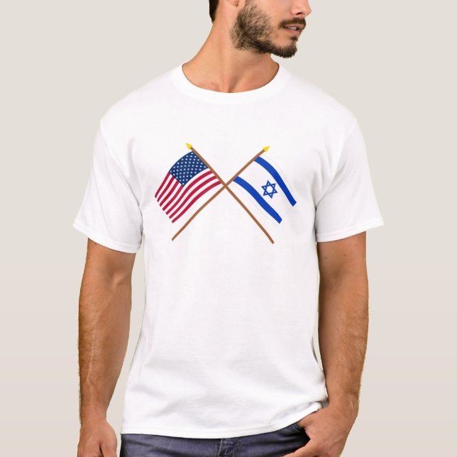 US och Israel korsad flaggor Tee Shirt (Framsida)