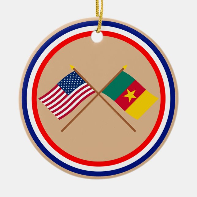 US och Kamerun korsad flaggor Julgransprydnad Keramik (Framsidan)