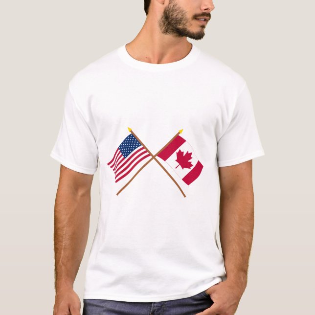 US och Kanada korsad flaggor T-shirt (Framsida)