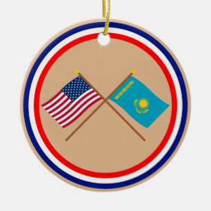 US och Kasakhstan korsad flaggor Julgransprydnad Keramik