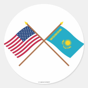 US och Kasakhstan korsad flaggor Runt Klistermärke