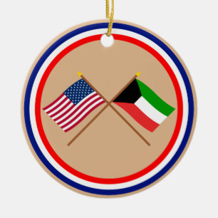 US och Kuwait korsad flaggor Julgransprydnad Keramik