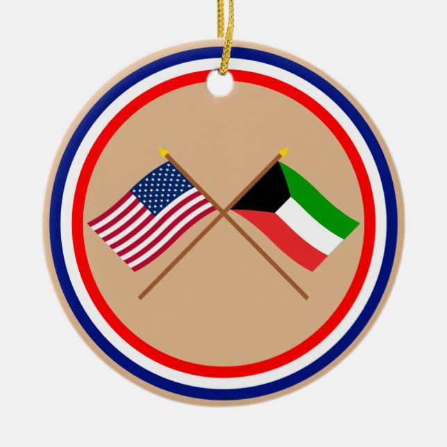 US och Kuwait korsad flaggor Julgransprydnad Keramik (Framsidan)