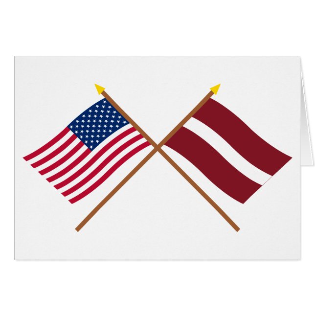 US och Lettland korsad flaggor Hälsningskort (Framsidan Horizontal)
