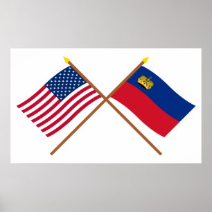 US och Liechtenstein korsad flaggor Poster