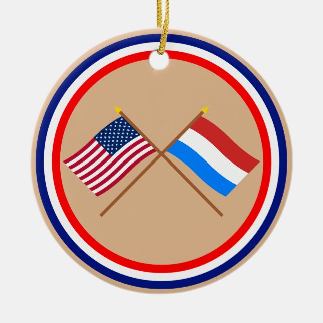 US och Luxembourg korsad flaggor Julgransprydnad Keramik (Framsidan)