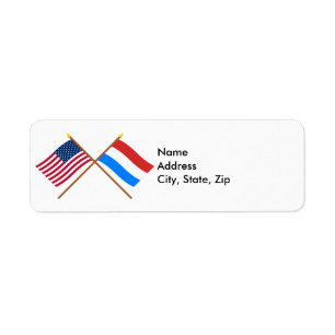 US och Luxembourg korsad flaggor Returadress Etikett