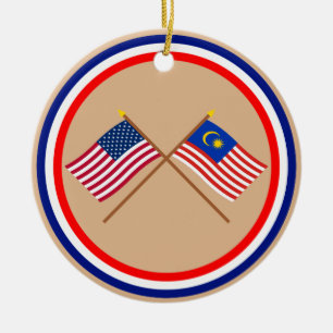 US och Malaysia korsad flaggor Julgransprydnad Keramik