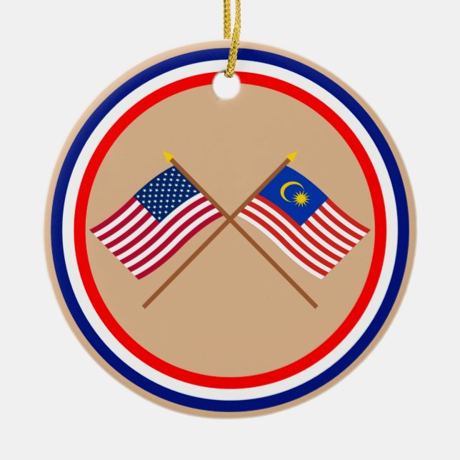 US och Malaysia korsad flaggor Julgransprydnad Keramik (Framsidan)