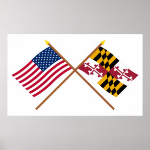 US och Maryland korsad flaggor Poster