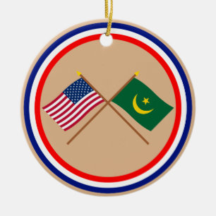 US och Mauretanien korsad flaggor Julgransprydnad Keramik
