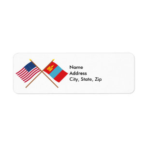US och Mongoliet korsad flaggor Returadress Etikett