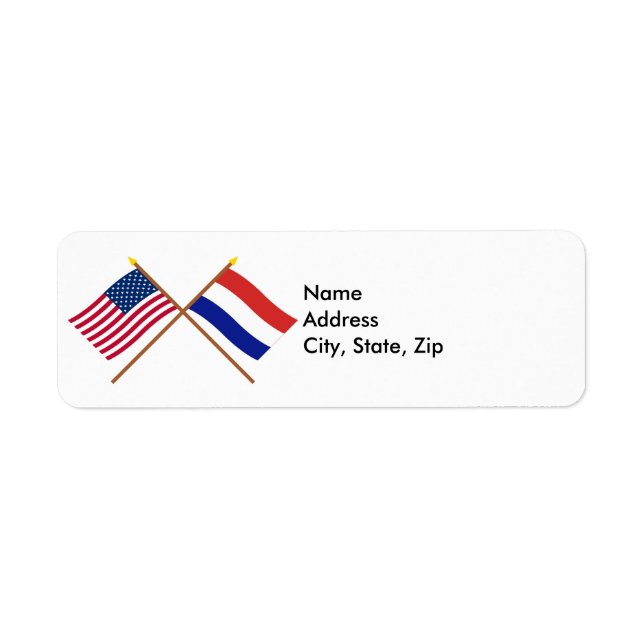 US och Nederländerna Crossed Flaggor Returadress Etikett (Framsidan)