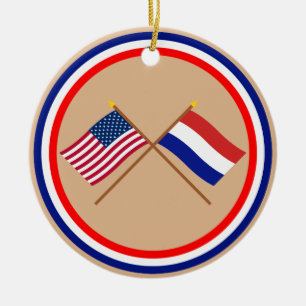 US och Nederländerna korsad flaggor Julgransprydnad Keramik