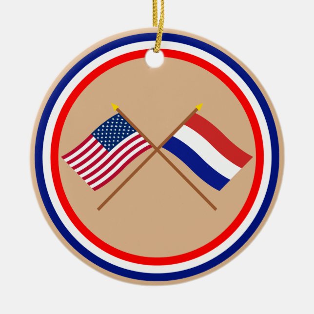 US och Nederländerna korsad flaggor Julgransprydnad Keramik (Framsidan)