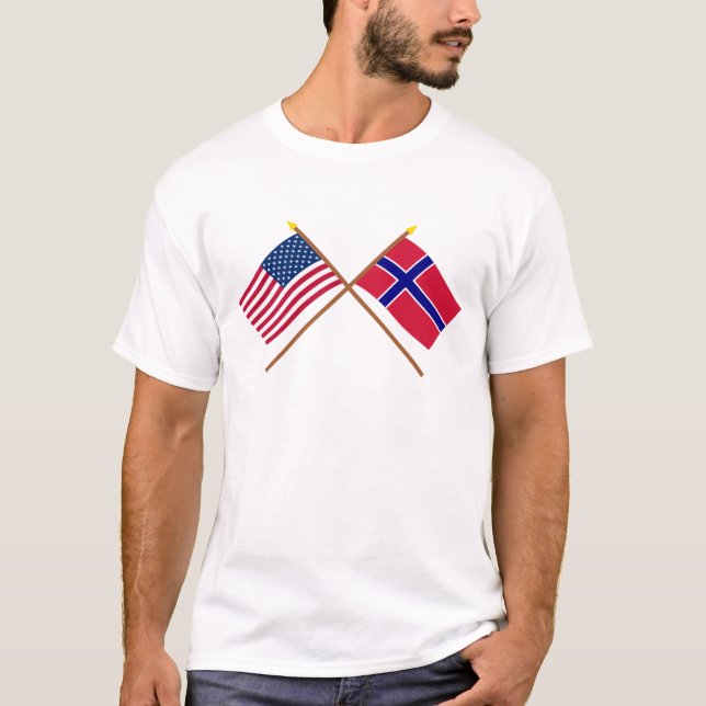 US och norge korsad flaggor T Shirt (Framsida)