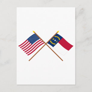 US och North Carolina Crossed Flaggor Vykort