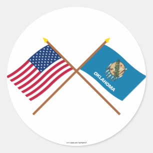 US och Oklahoma korsad flaggor Runt Klistermärke