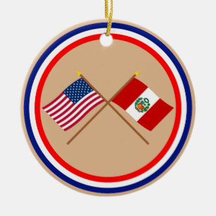 US och Peru korsad flaggor Julgransprydnad Keramik