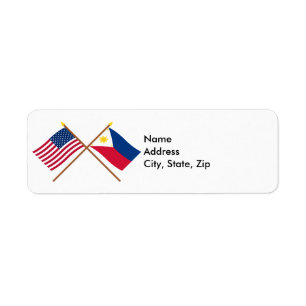 US och Philippines korsad flaggor Returadress Etikett