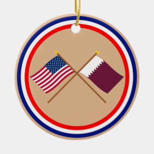 US och Qatar korsad flaggor Julgransprydnad Keramik