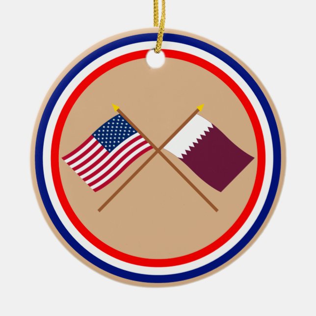 US och Qatar korsad flaggor Julgransprydnad Keramik (Framsidan)