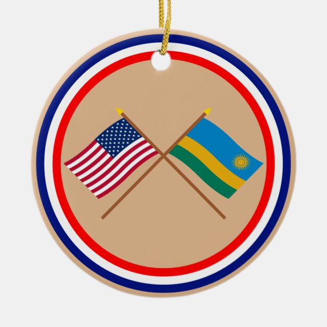 US och Rwanda korsad flaggor Julgransprydnad Keramik (Framsidan)
