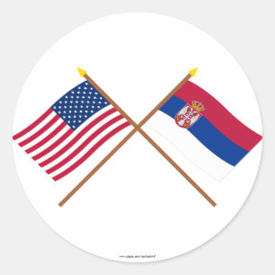 US och Serbia korsad flaggor Runt Klistermärke