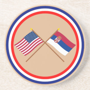 US och Serbia korsad flaggor Underlägg Sandsten