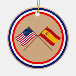 US och Spanien korsad flaggor Julgransprydnad Keramik
