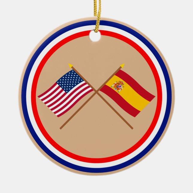 US och Spanien korsad flaggor Julgransprydnad Keramik (Framsidan)