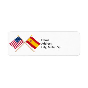 US och Spanien korsad flaggor Returadress Etikett
