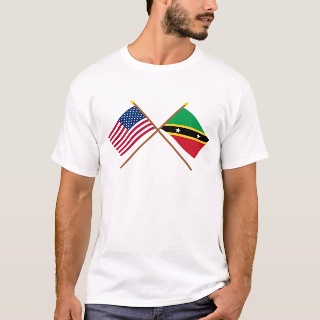 US och St Kitts & Nevis korsad flaggor T Shirt (Framsida)