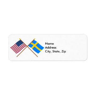 US och sverige korsad flaggor Returadress Etikett