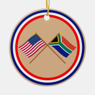 US och Sydafrika korsad flaggor Julgransprydnad Keramik