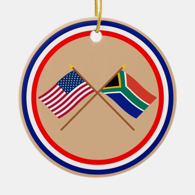 US och Sydafrika korsad flaggor Julgransprydnad Keramik (Framsidan)