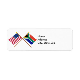 US och Sydafrika korsad flaggor Returadress Etikett