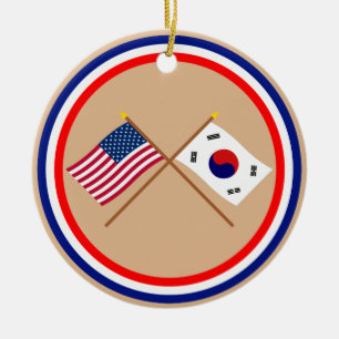 US och Sydkorea korsad flaggor Julgransprydnad Keramik