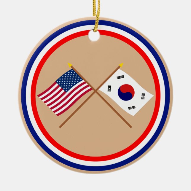 US och Sydkorea korsad flaggor Julgransprydnad Keramik (Framsidan)