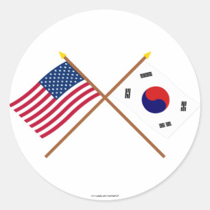 US och Sydkorea korsad flaggor Runt Klistermärke