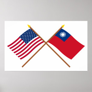 US och Taiwan korsad flaggor Poster