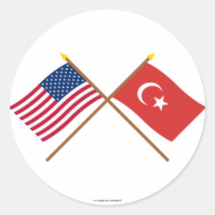 US och Turkiet korsad flaggor Runt Klistermärke