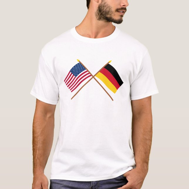 US och Tyskland korsad flaggor T Shirt (Framsida)