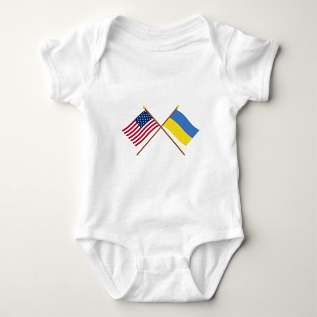 US och Ukraina korsad flaggor Tee Shirt (Framsida)