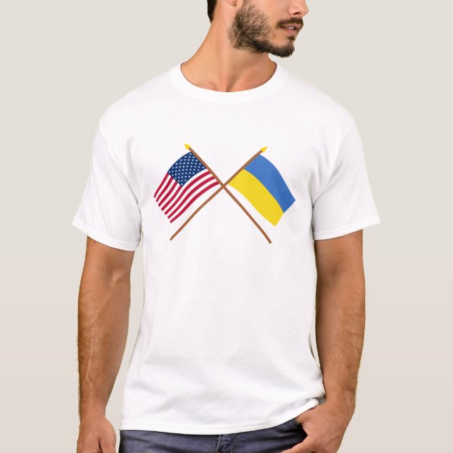 US och Ukraina korsad flaggor Tee Shirt (Framsida)