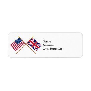 US och United Kingdom korsad flaggor Returadress Etikett